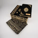 Kare Raşel Kutu Kuran + Seccade + Tesbih (Orta Boy, Siyah)