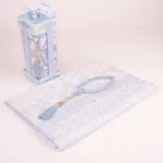 Seccade + Tesbih Hediye Seti (Desenli Dik Asetat Kutu, Mavi)