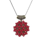 Bordo Cevşen Kolye (Kristal, Yuvarlak)