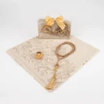 Tesbih + Dantelli Şal + Zikirmatik Hediye Seti (Çantalı Asetat Kutulu, Gold) - Görsel 2