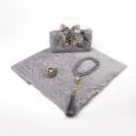 Tesbih + Dantelli Şal + Zikirmatik Hediye Seti (Çantalı Asetat Kutulu, Gri) - Görsel 2