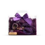 Tesbih + Dantelli Şal + Zikirmatik Hediye Seti (Çantalı Asetat Kutulu, Mor)