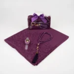Tesbih + Dantelli Şal + Zikirmatik Hediye Seti (Çantalı Asetat Kutulu, Mor) - Görsel 2