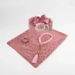 Tesbih + Dantelli Şal + Zikirmatik Hediye Seti (Çantalı Asetat Kutulu, Pembe) - Görsel 2