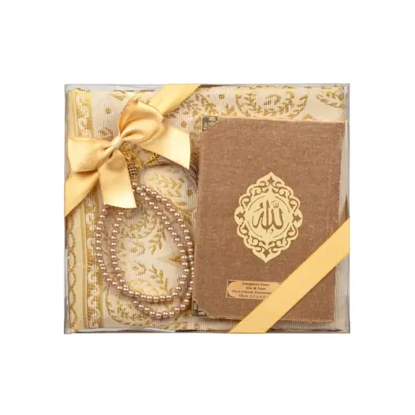 Yasin + Seccade + Tesbih Hediye Seti (Çanta Boy, Şems Lafzatullah, Gold)