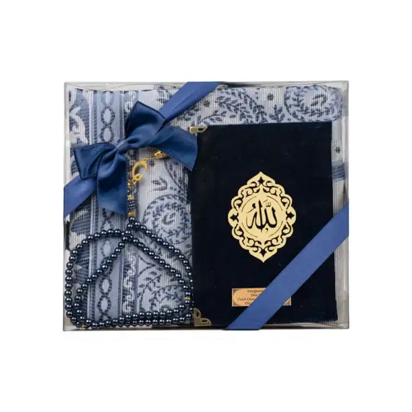 Yasin + Seccade + Tesbih Hediye Seti (Çanta Boy, Şems Lafzatullah, Lacivert)