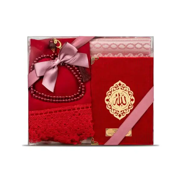 Yasin + Seccade + Tesbih + Şal Hediye Seti (Çanta Boy, Şems Lafzatullah, Kırmızı)