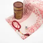 Seccade + Tesbih + Esans Hediye Seti (Kabe Desen, Bordo)