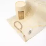 Seccade + Tesbih + Esans Hediye Seti (Kabe Desen, Gold)