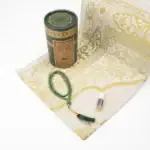 Seccade + Tesbih + Esans Hediye Seti (Kabe Desen, Yeşil)