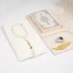 Kuran + Seccade + Eşarp + Tesbih + Zikirmatik + Ayraç Hediye Seti (Çanta Boy, Beyaz) - Görsel 2