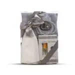 Eşarp + Takke + Esans + Tesbih + Zikirmatik Hediye Seti (Asetat Kutulu, Gri)