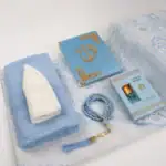 6’lı Yasinli Hediyelik Set (Eşarp + Takke + Seccade + Tesbih + Esans + Raşel Yasin) – Çanta Boy Mavi - Görsel 2