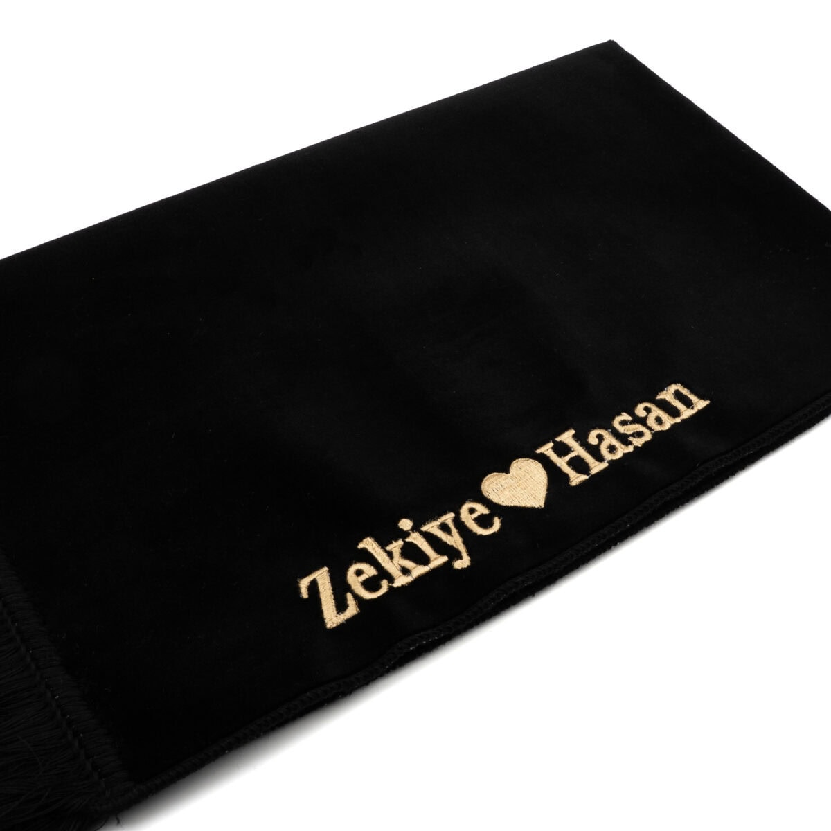 Çiftlere Özel Hediyelik İsimli Seccade (Düz Kadife Siyah) - Görsel 1