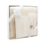 Hediyelik Çeyizlik Set - Şonil Seccade + Tesbih + Zirkirmatik + İğne Oyalı Şal + Termo Kuran (Hafız Boy, Beyaz)