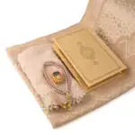 Hediyelik Çeyizlik Set - Şonil Seccade + Tesbih + Zirkirmatik + İğne Oyalı Şal + Termo Kuran (Hafız Boy, Gold) - Görsel 2