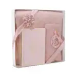 Hediyelik Çeyizlik Set - Şonil Seccade + Tesbih + Zirkirmatik + İğne Oyalı Şal + Termo Kuran (Hafız Boy, Pembe)
