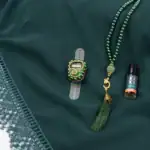 4’lü İğne Oyalı Şal Hediyelik Set (Tesbih + Zikirmatik + Esans) – Yeşil - Görsel 2