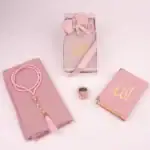 Kadife Kur'an Hediye Seti 4'lü - Eşarp, Tesbih, Zikirmatik(Nakışlı, Büyük Cep Boy,  Pembe) - Görsel 2