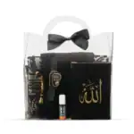 Kadife Kur'an Hediye Seti 6'lı - Eşarp, Tesbih, Esans, Zikirmatik (Nakışlı - Siyah)