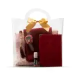 Kadife Kur'an Hediye Seti 6'lı - Eşarp, Tesbih, Esans, Zikirmatik (Soğuk Baskılı - Kırmızı)