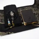 Kadife Kur'an Hediye Seti 6'lı - Eşarp, Tesbih, Esans, Zikirmatik (Soğuk Baskılı - Siyah) - Görsel 2