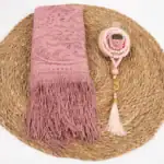 3 Parça Dantelli Şal ve Tesbih Hediyelik Set Çantalı Asetat Pembe - Görsel 2